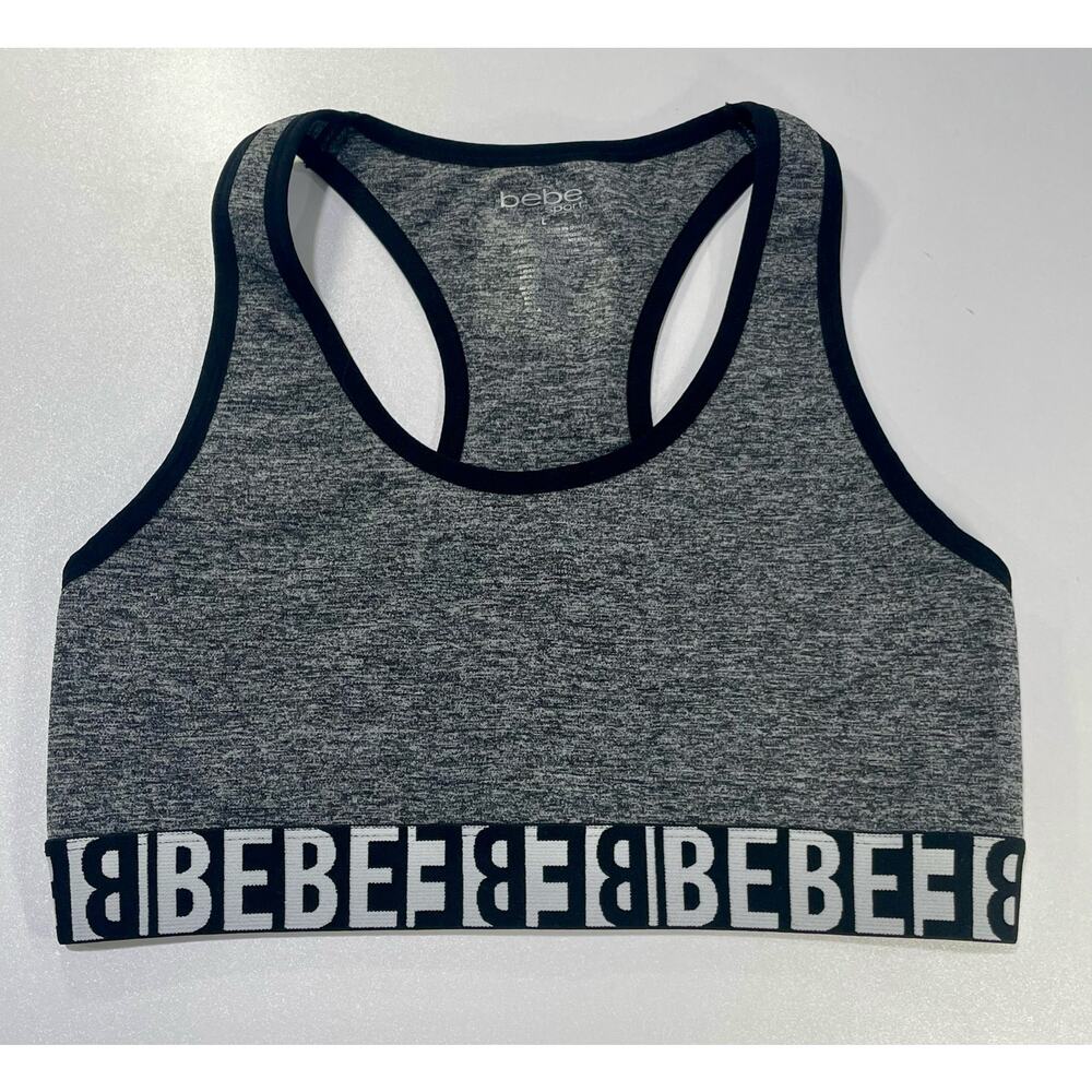 BeBe Sports Bra Top Gray and Black Size Large
